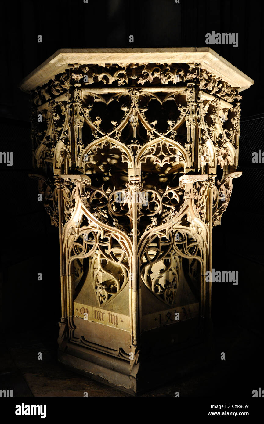 Baptismal font, interior view, Strasbourg Cathedral or the Cathedral of Our Lady of Strasbourg, Cathédrale Stock Photo