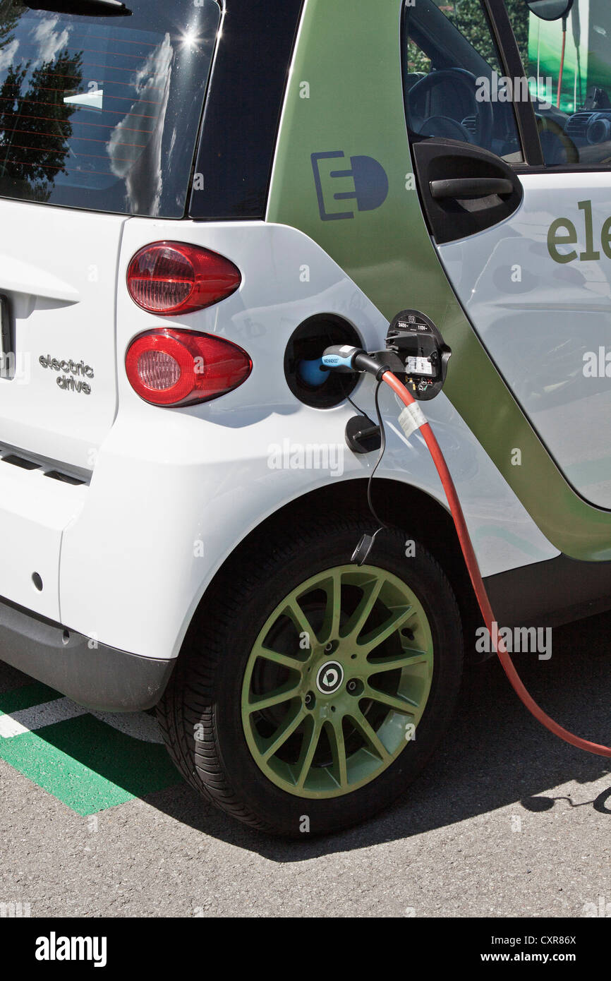 Electric vehicle, Siemens, charging station, RWE, parking area Stock Photo