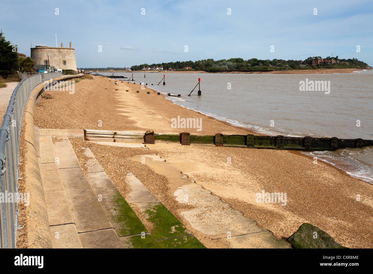 Martello Tower and Beach at the Mouth of the River Deben at Felixstowe Ferry Suffolk England Stock Photo