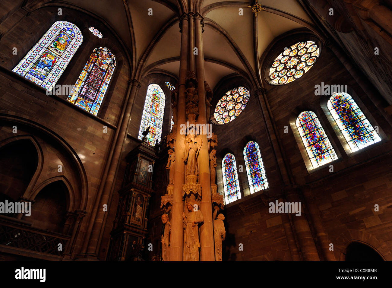Pillar of Angels, interior view of Strasbourg Cathedral, Cathedral of Our Lady of Strasbourg, Strasbourg, Bas-Rhin department Stock Photo