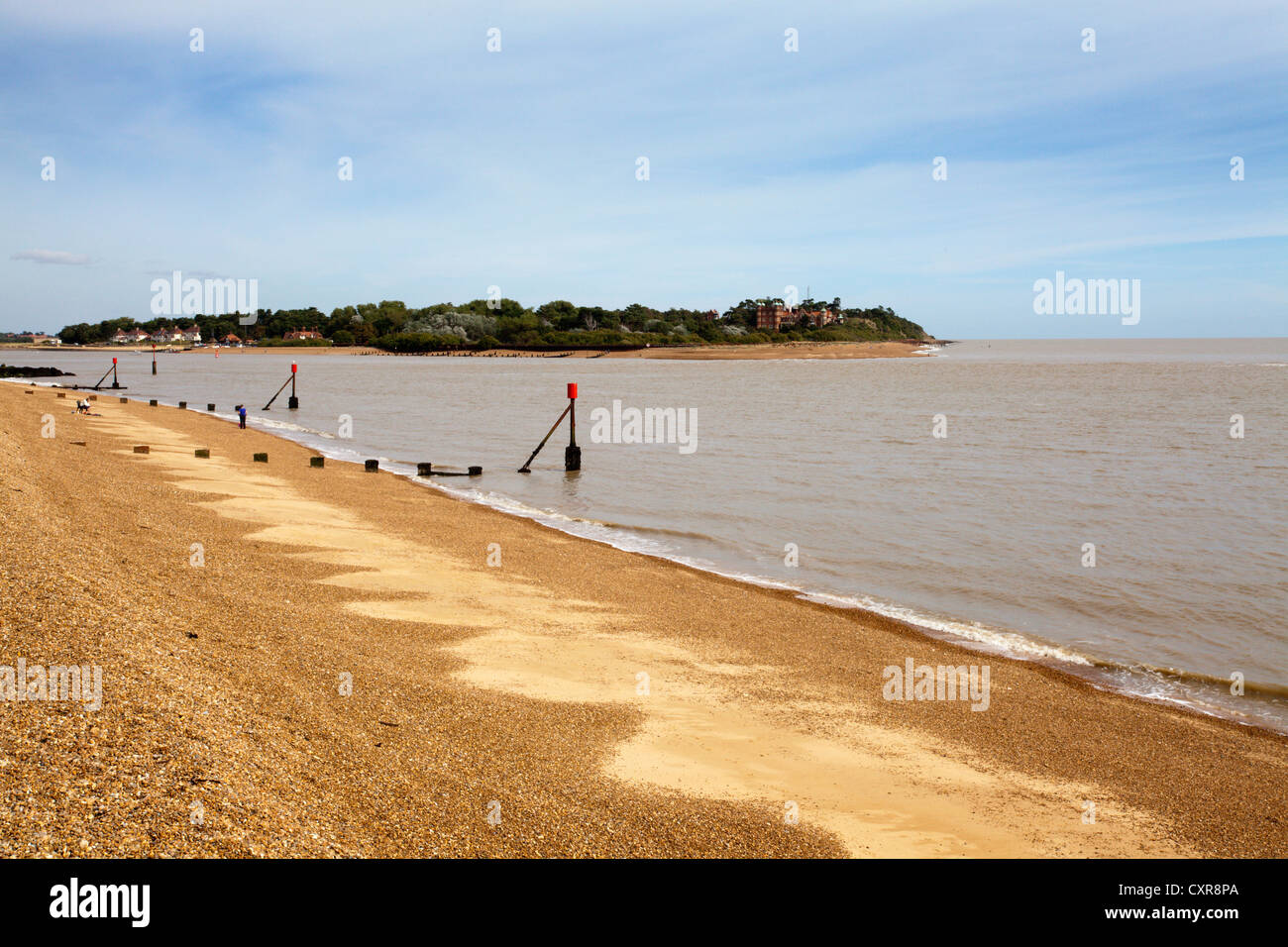 View to Bawdsey Quay from the Beach at the Mouth of the River Deben at Felixstowe Ferry Suffolk England Stock Photo