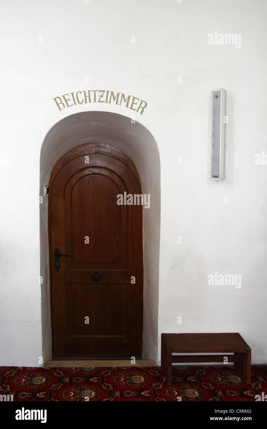 Entrance to a confession chamber, Catholic Church of St. Simon and Jude, Uttenweiler, Upper Swabia, Baden-Wuerttemberg Stock Photo