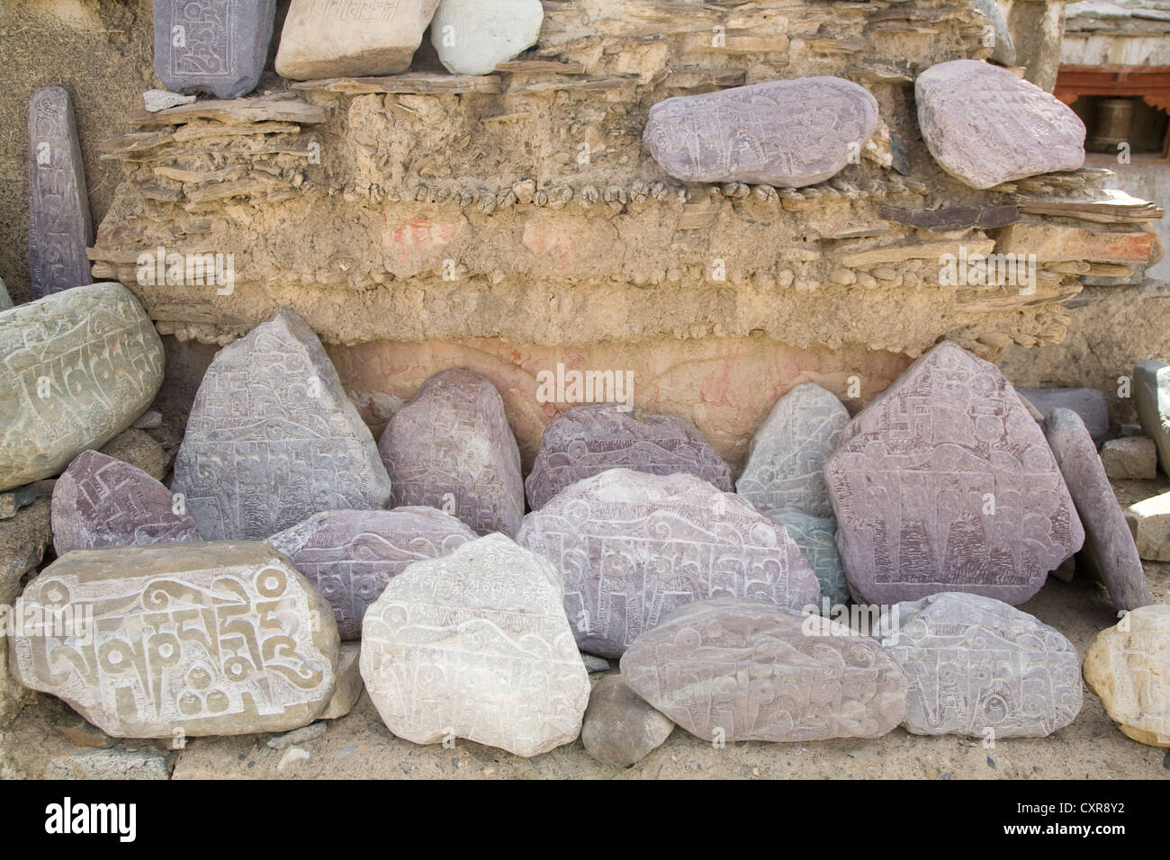 Mani prayer stones in the Indian Himalaya Stock Photo Alamy