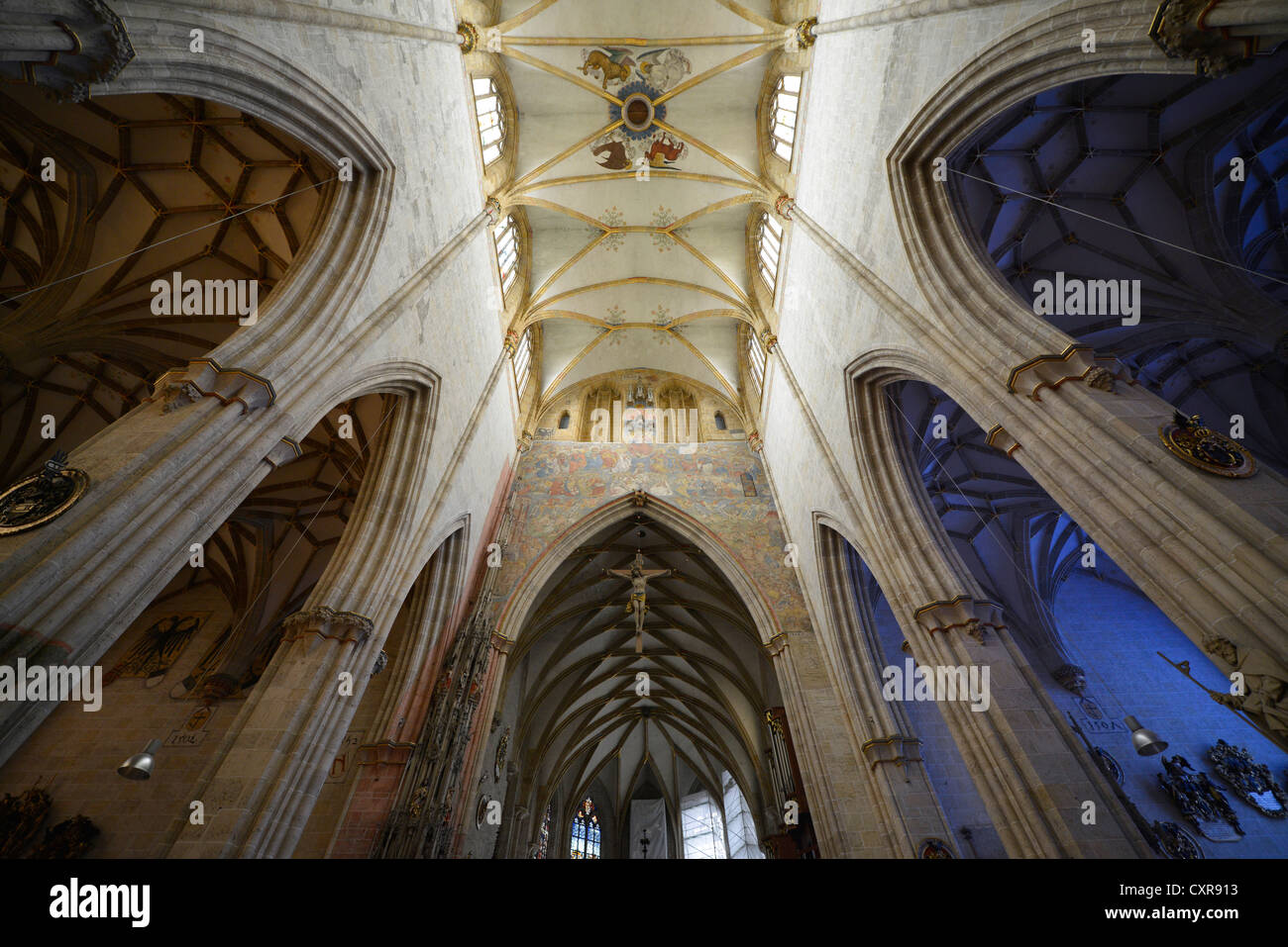 Wall fresco, fresco of the Last Judgement above the quire arch, vaulted ceilings, ceiling view, church ceiling in the nave Stock Photo