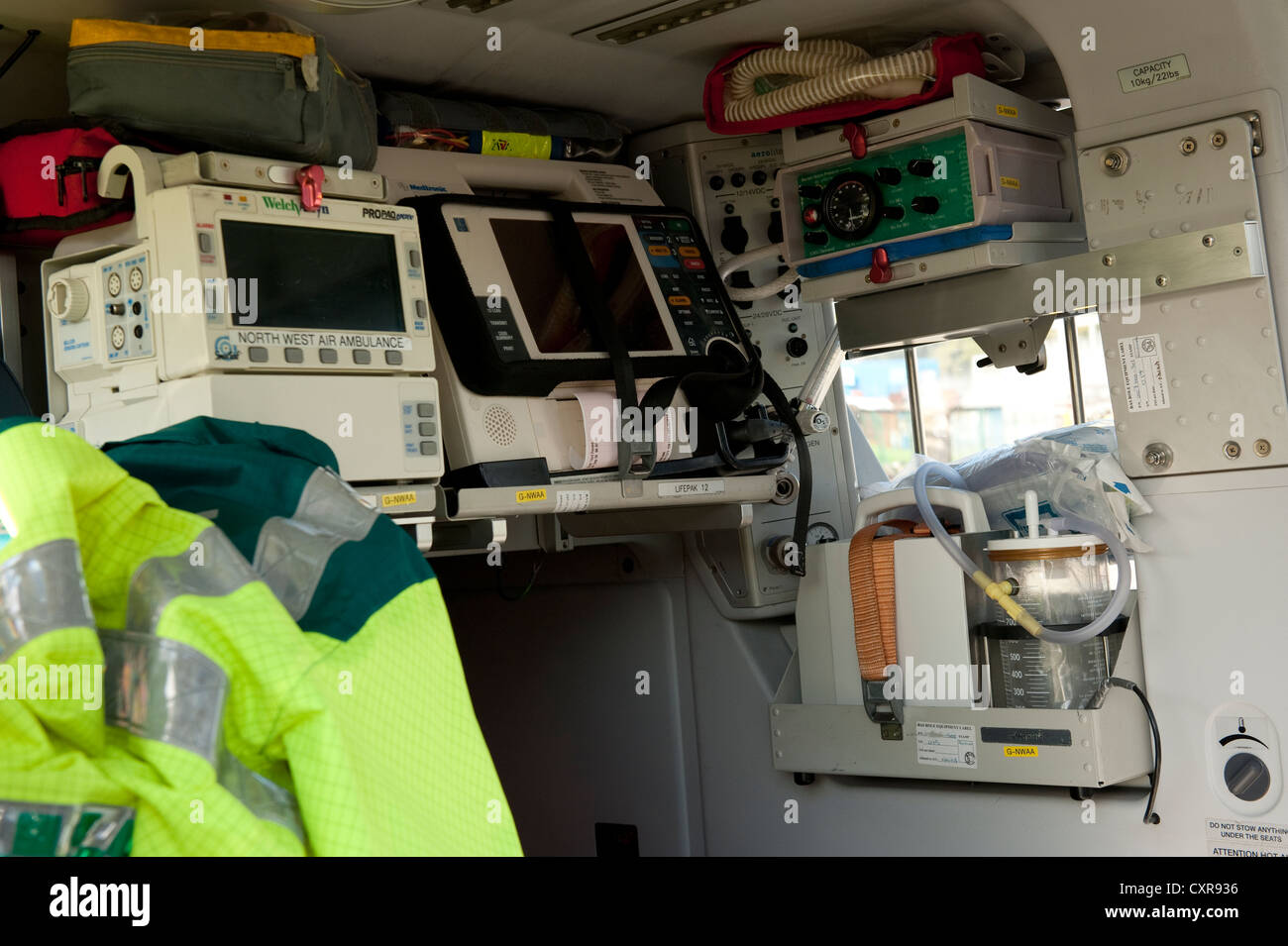 HEMS Paramedic Helicopter interior Defib Equipment Stock Photo Alamy