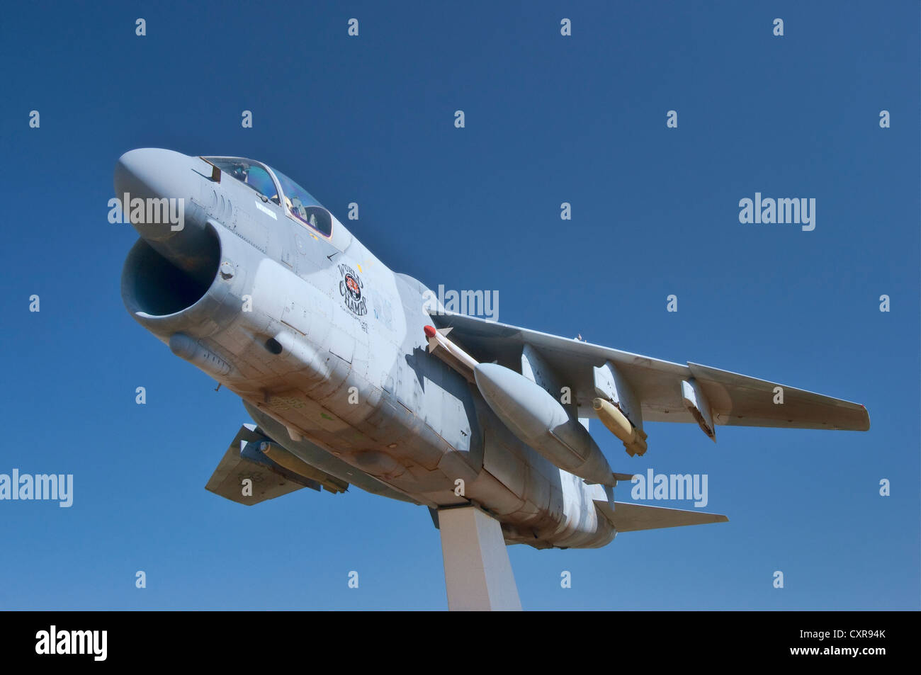 A-7D Corsair II light attack aircraft on display at Regional Airport in Montrose, Colorado Stock Photo