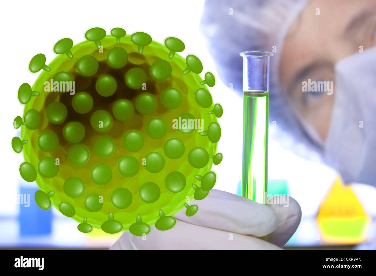 Scientist and virus, research, illustration Stock Photo - Alamy