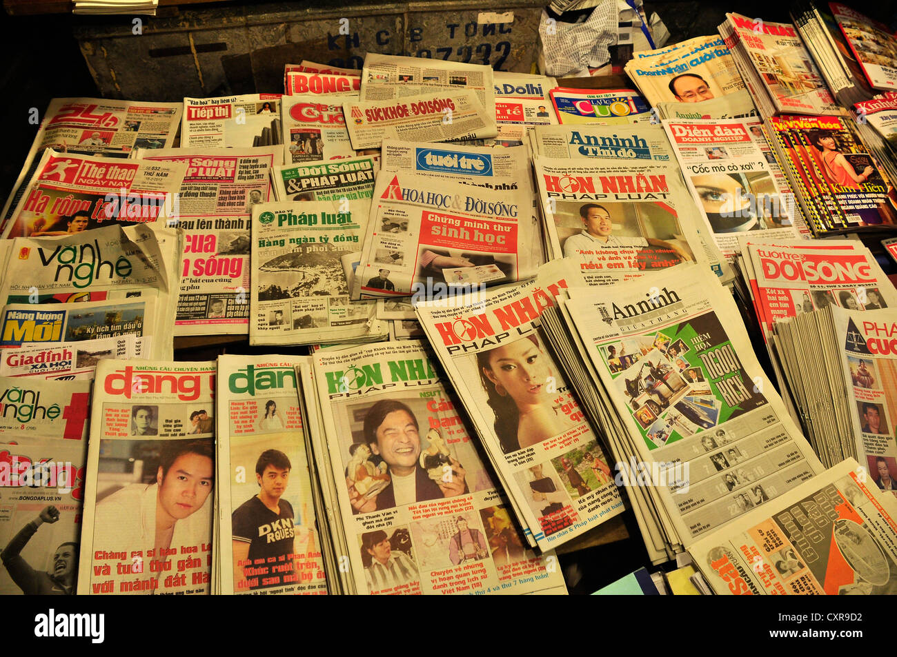Vietnamese print media, magazines, newspapers, Hanoi, Vietnam, Southeast Asia, Asia Stock Photo