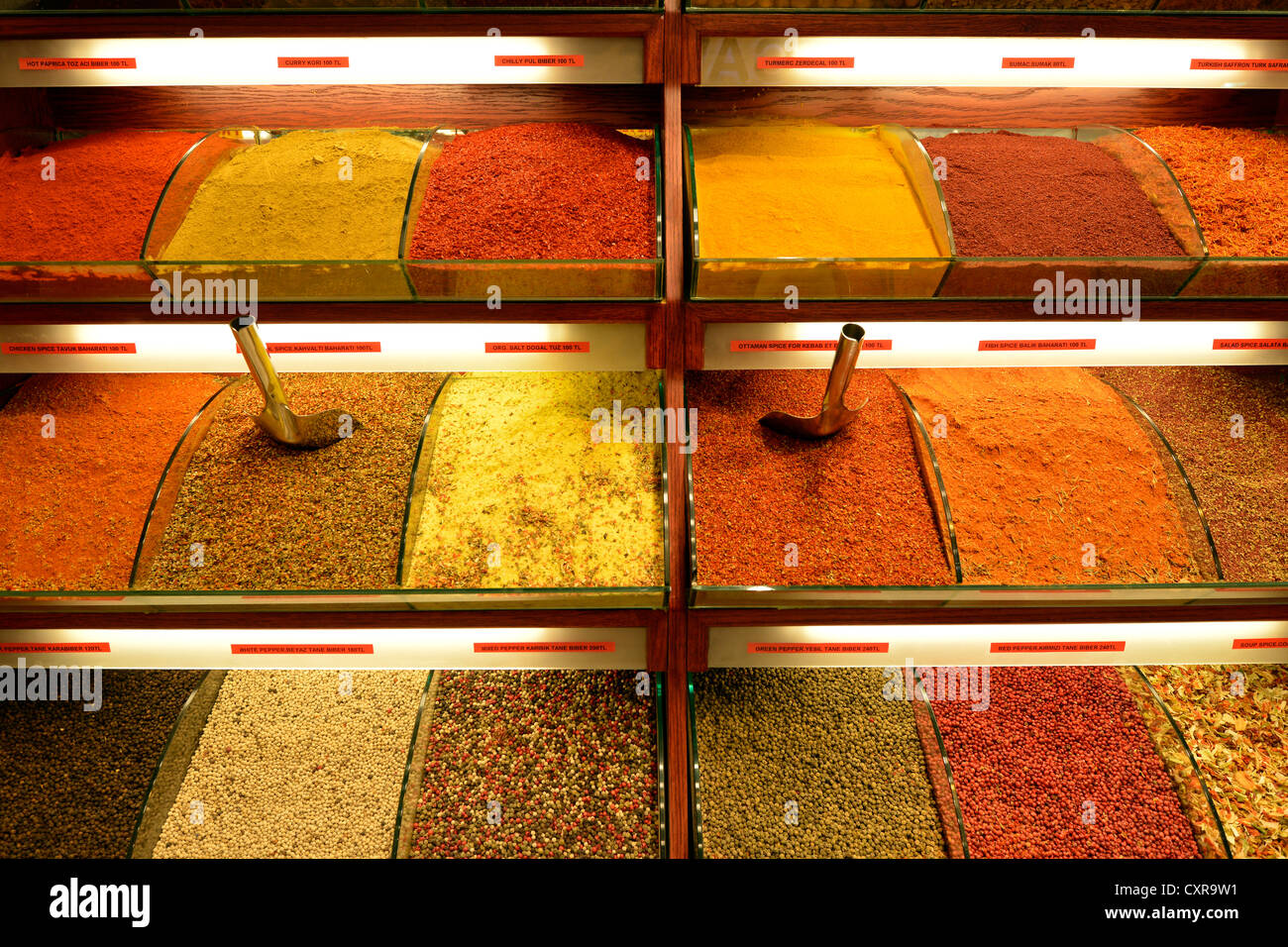Spices, indoor spice bazaar, Egyptian bazaar, Eminoenue, Istanbul, Turkey, Europe, PublicGround Stock Photo