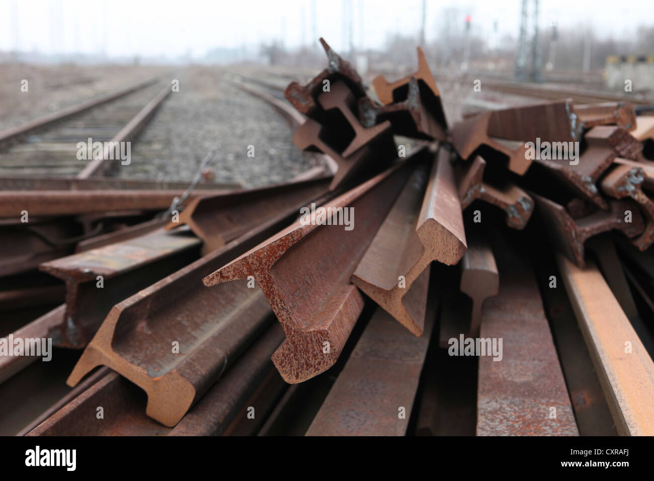 Dismantled track on a disused railway line near Cologne, North Rhine-Westphalia, Germany, Europe Stock Photo