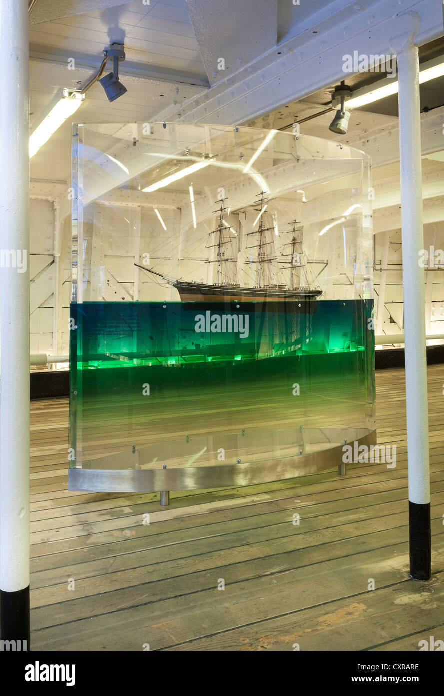 A model replica of the Cutty Sark ship itself on display below decks on the historic tea clipper Stock Photo