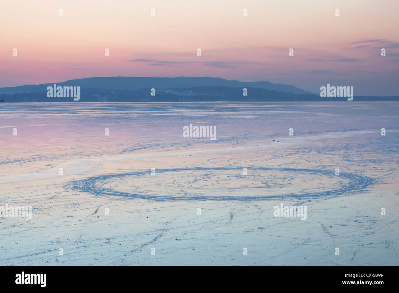 Circe on the ice, frozen Lake Constance near Allensbach, Baden-Wuerttemberg, Germany, Europe, PublicGround Stock Photo