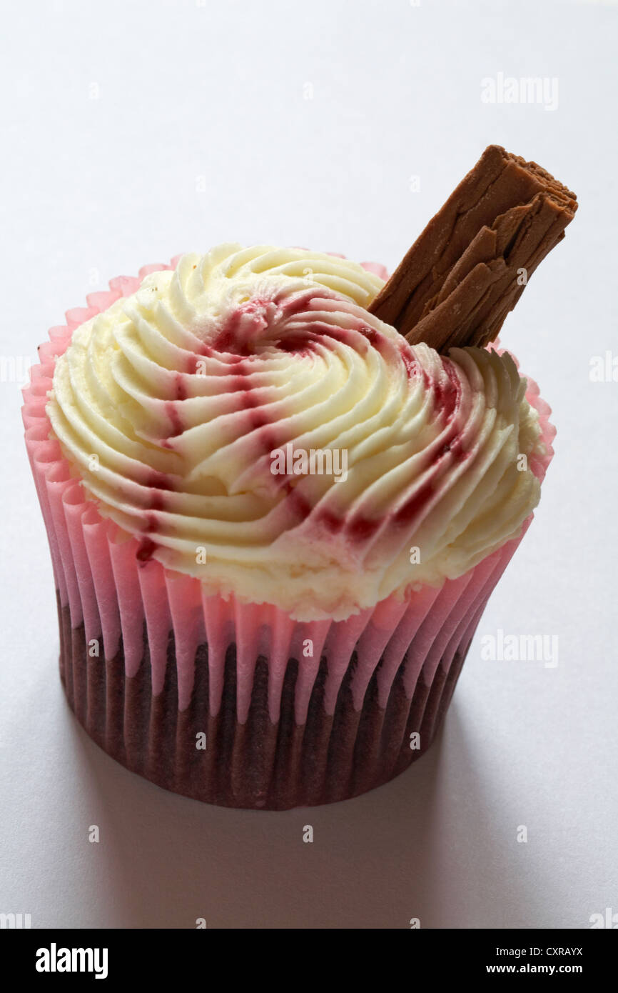 chocolate and raspberry cupcake with flake isolated on white background Stock Photo