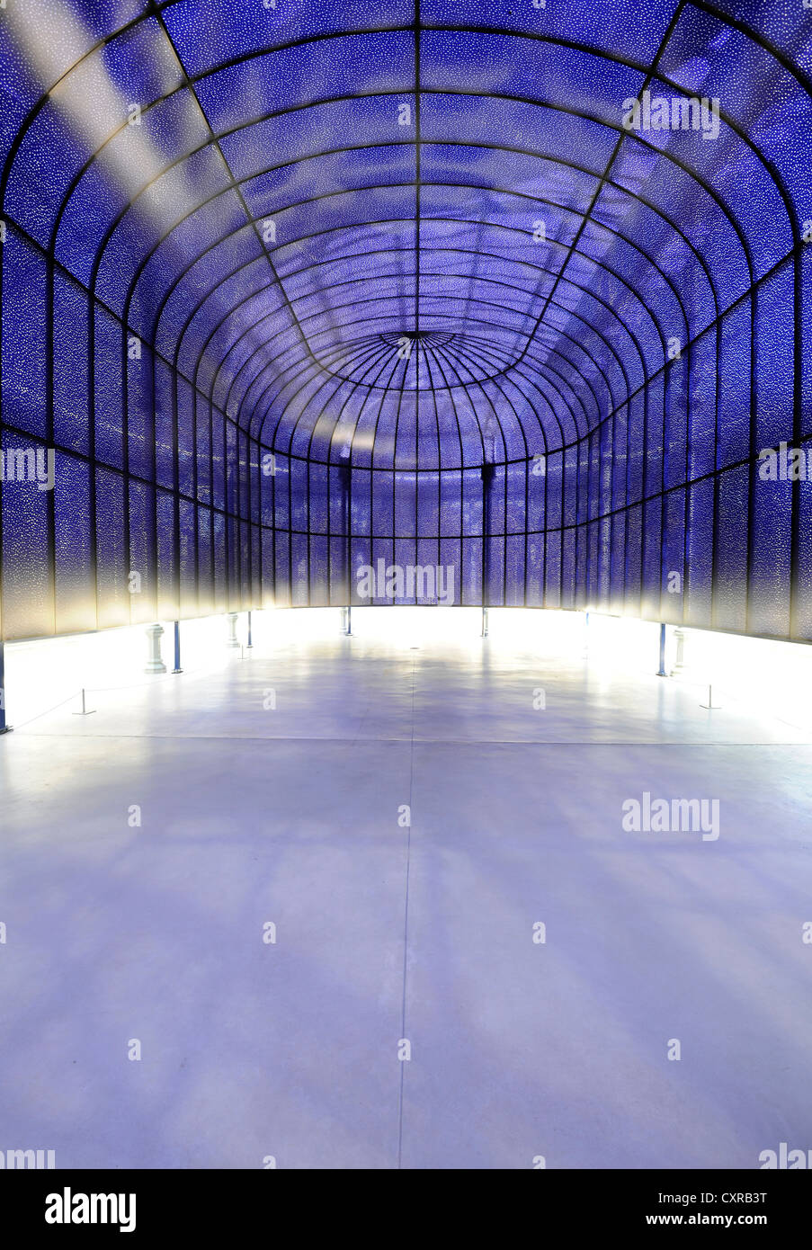 The Sky Inside installation, Written On Celestial Bodies, by Soledad Sevilla, Palacio de Cristal, Crystal Palace, glass pavilion Stock Photo