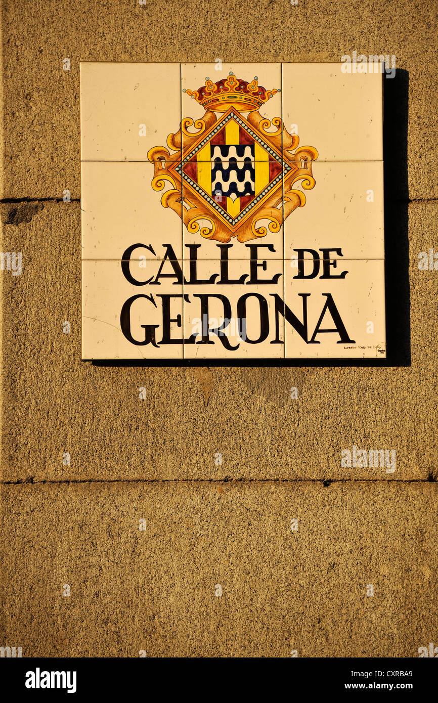Street sign made from tiles, Plaza Mayor square, Madrid, Spain, Europe, PublicGround Stock Photo