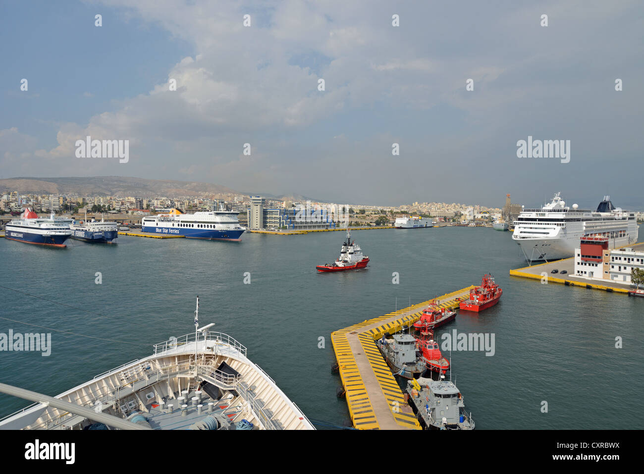 View of port, Piraeus, Athens, Attica Region, Greece Stock Photo