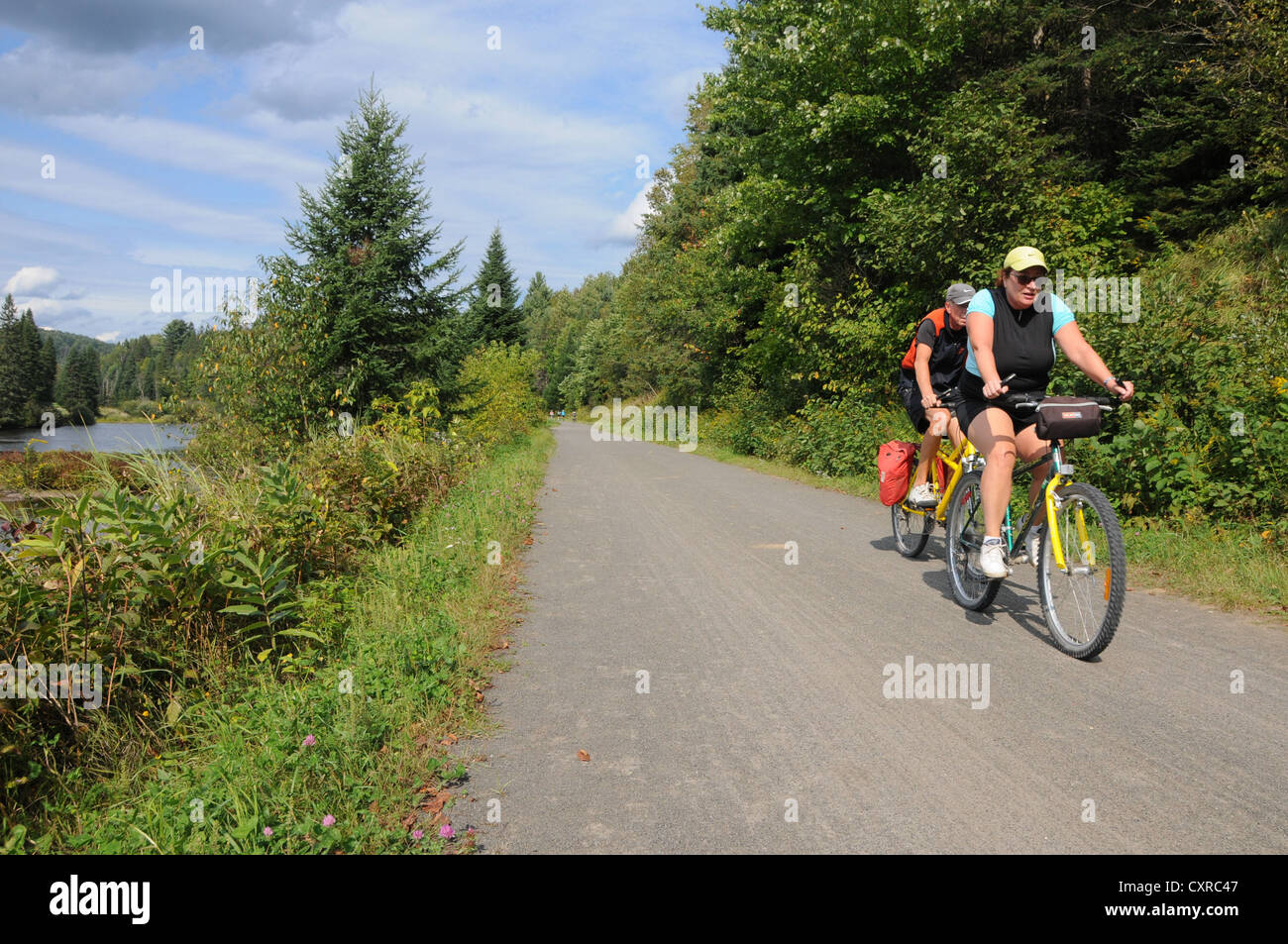 Bicycle path Le Petit Train du Nord in Saint Adèle in the Laurentians region Quebec Canada Stock Photo