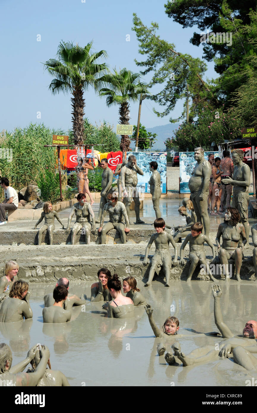 People taking a mud bath, spa on Lake Koycegiz, Sultaniye, near Dalyan