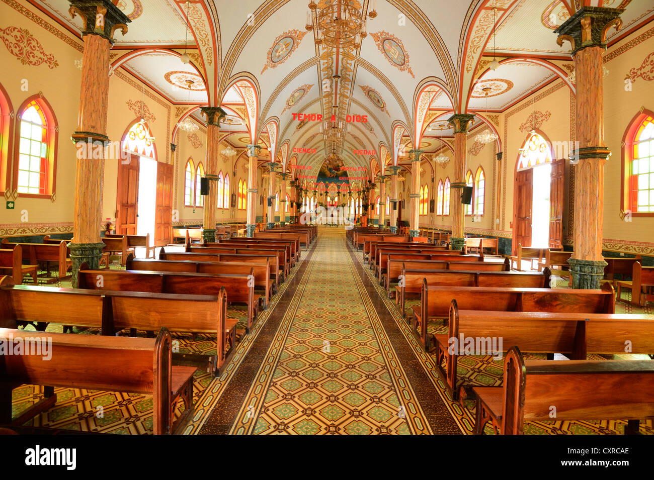 Interior view, San Rafael church, Zarcero, Costa Rica, Central America Stock Photo