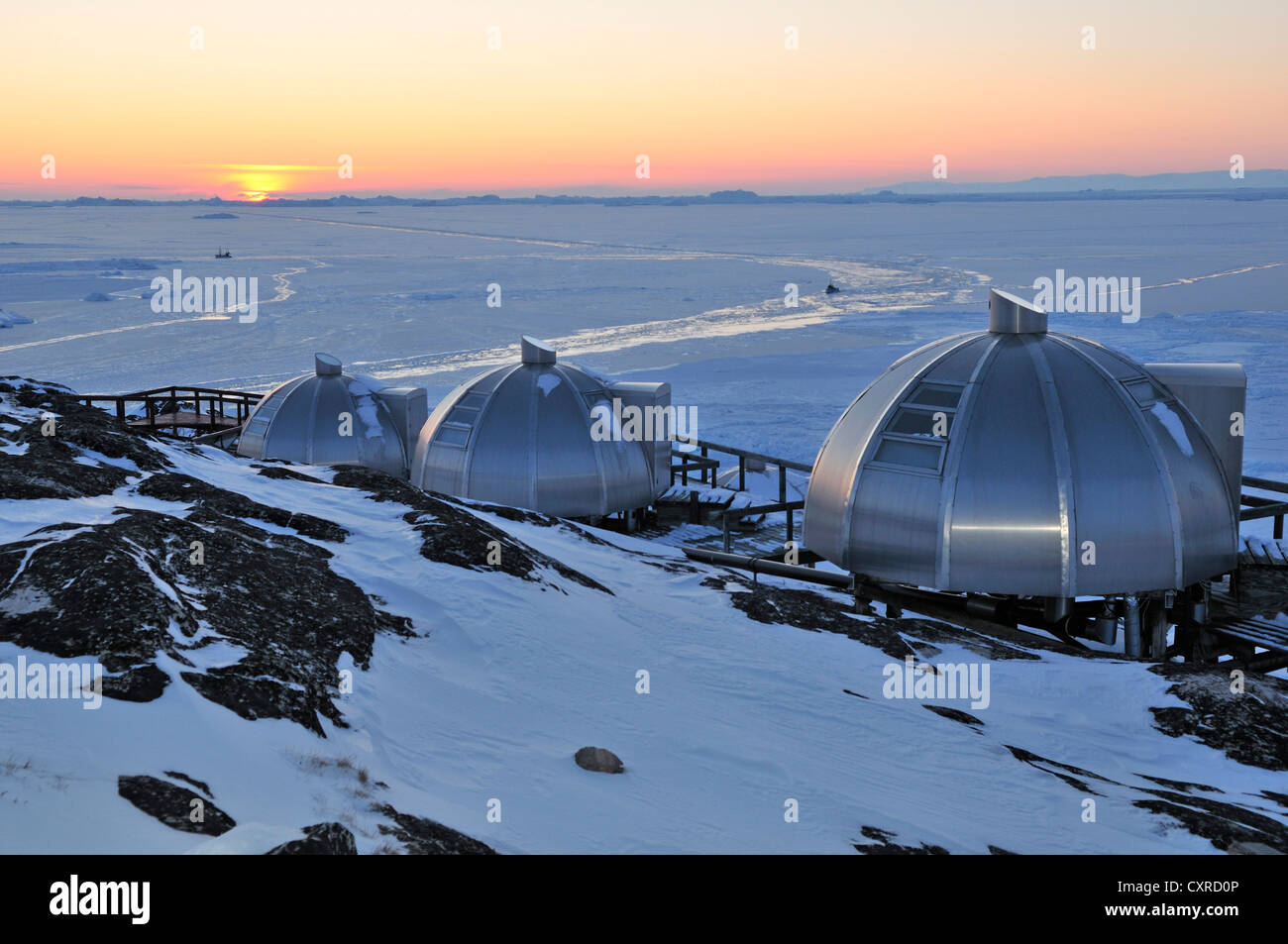 Igloos made of aluminum, Arctic Hotel, Ilulissat, Greenland, Arctic