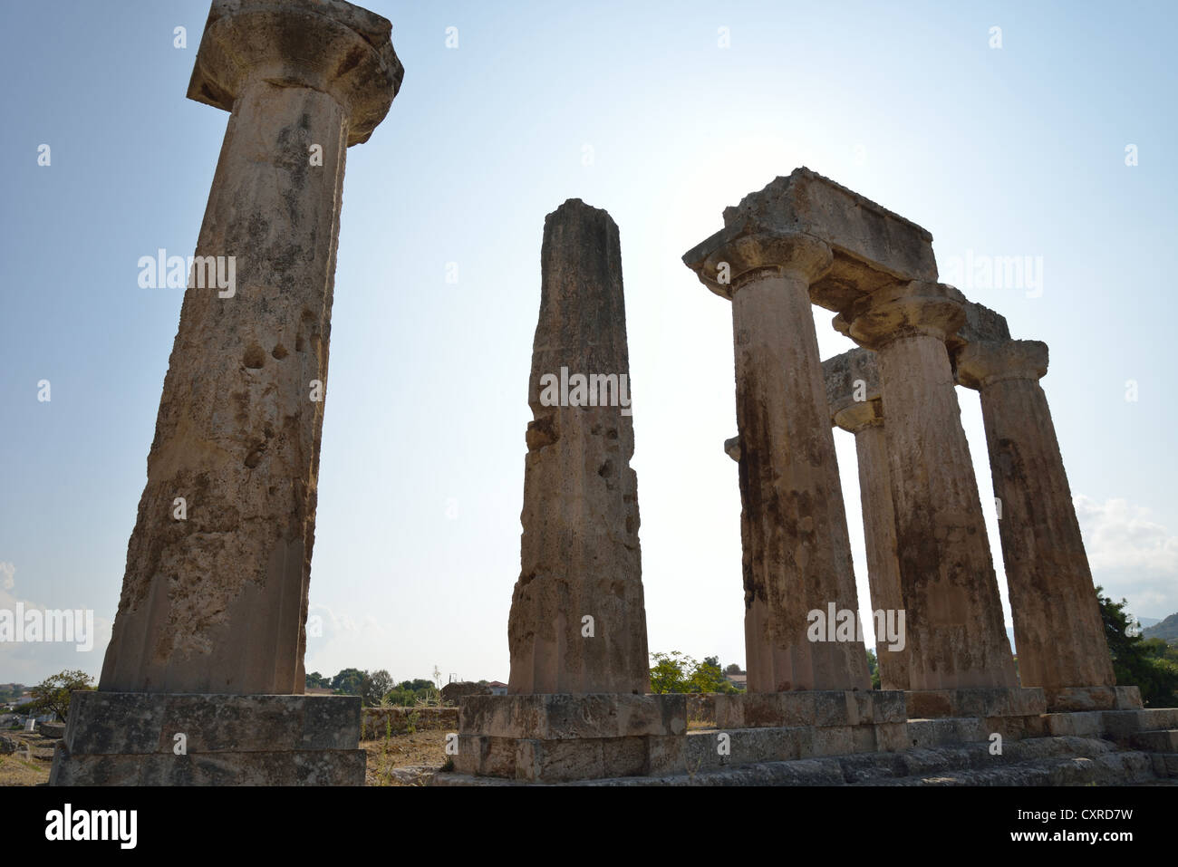 6th century BC Temple of Apollo, Ancient Corinth, Corinth Municipality, Peloponnese region, Greece Stock Photo