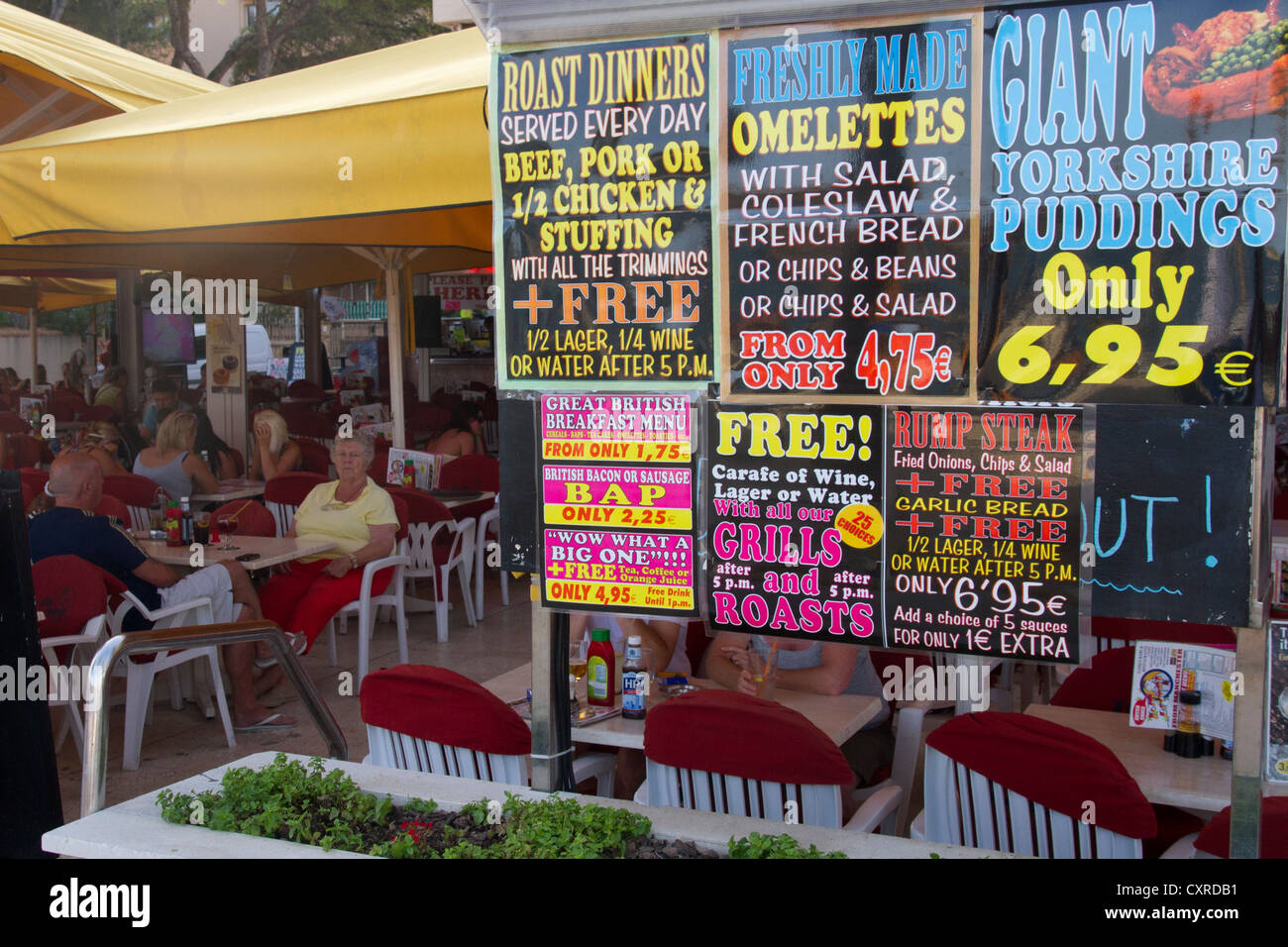 British menu' cafeteria Magaluf Mallorca Majorca Balearic islands Spain