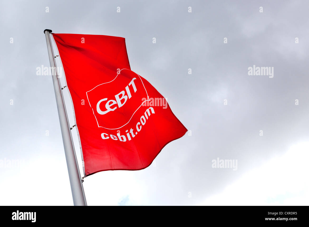 Flag with the CeBIT logo, international computer expo, Hannover, Lower Saxony, Germany, Europe Stock Photo