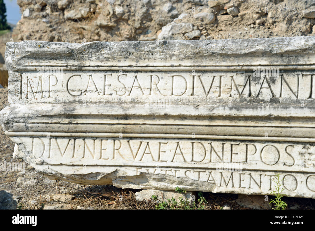 Roman Caesar inscription on marble plinth, Ancient Corinth, Corinth ...