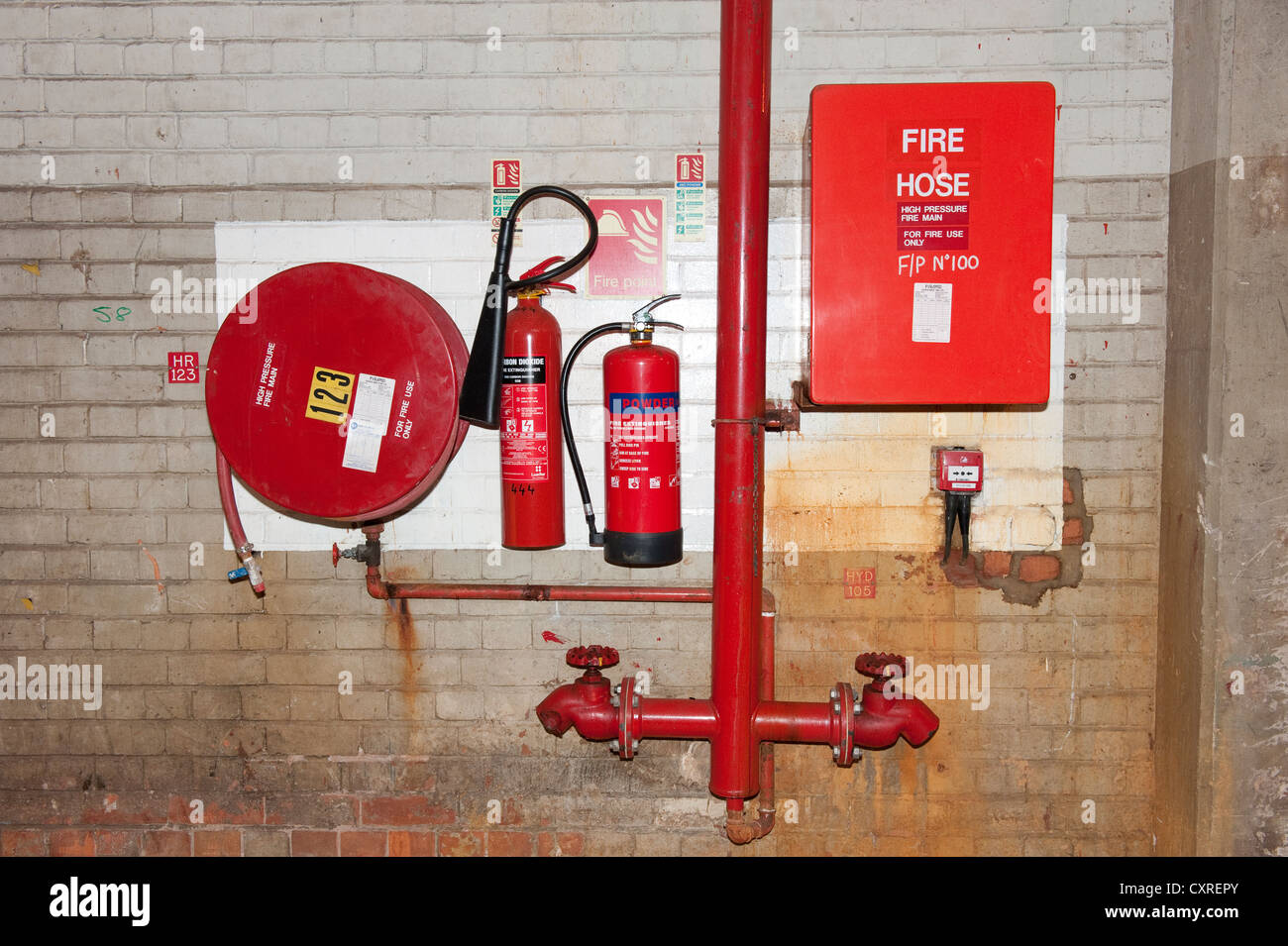Fire Fighting hose reel point in Factory hosereel Stock Photo
