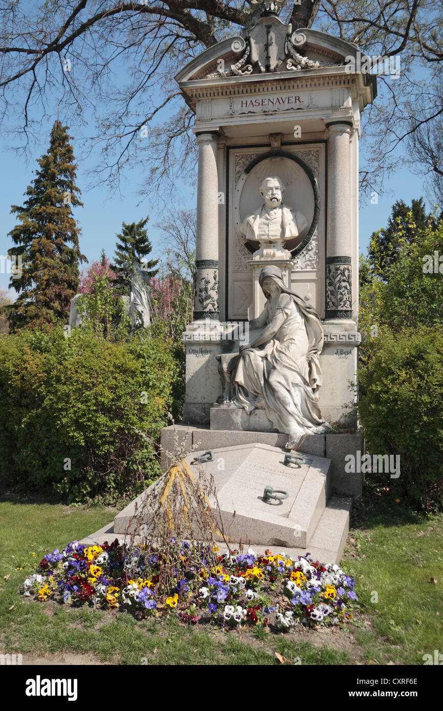 The grave of the Austrian architect Carl Freiherr von Hasenauer (Hasenaver) in the Zentralfriedhof cemetery,  Vienna, Austria. Stock Photo