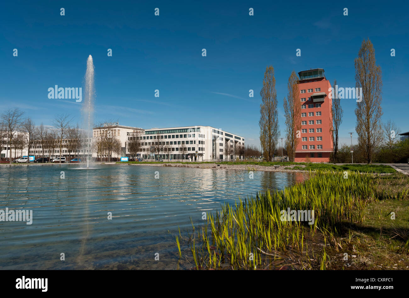 Tower, building of the former Munich-Riem Airport near the ICM in Munich, Bavaria, Germany, Europe Stock Photo