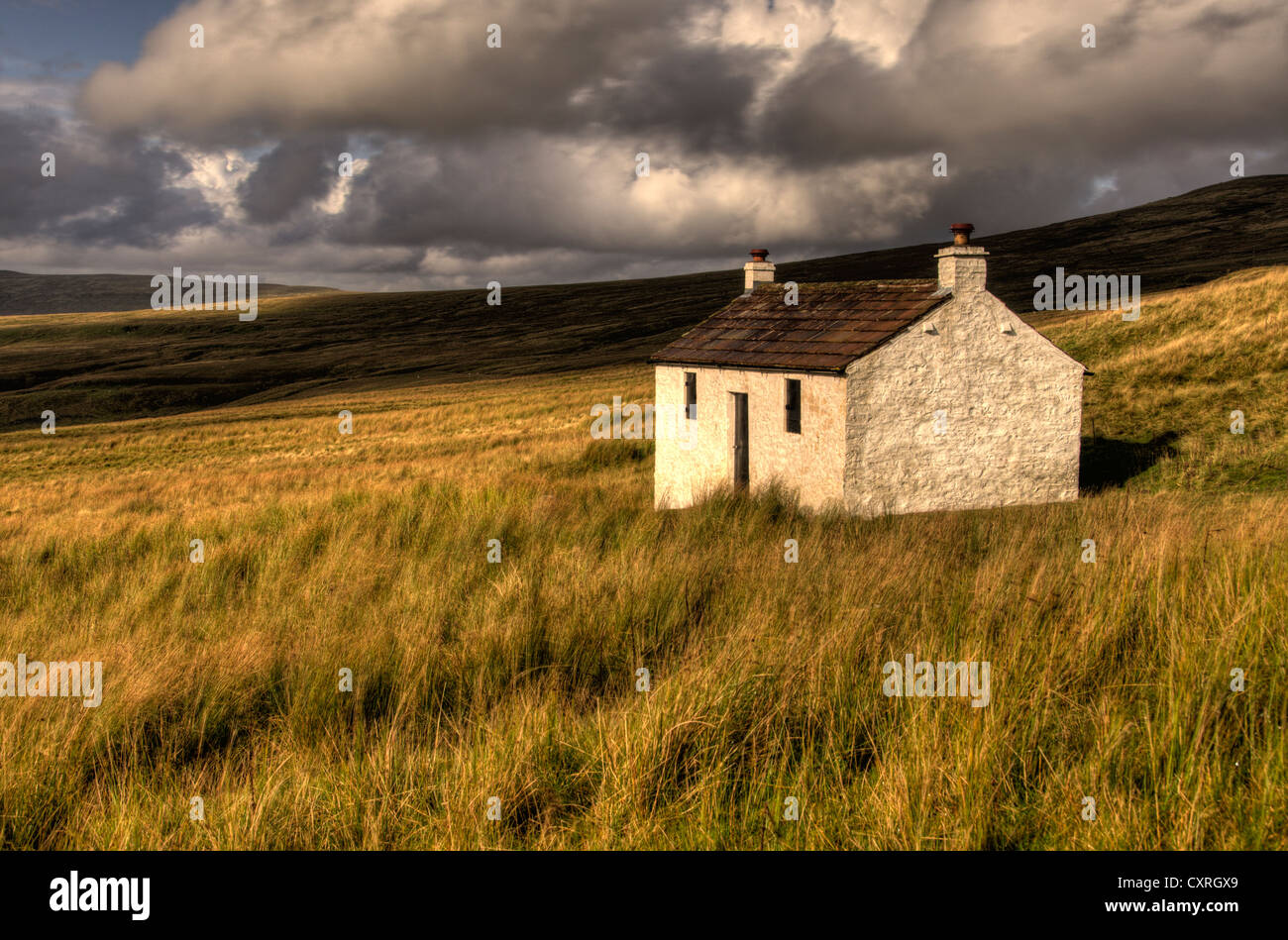 a isolated cottage at hartside cumbria with haresceugh fell in the back ground Stock Photo
