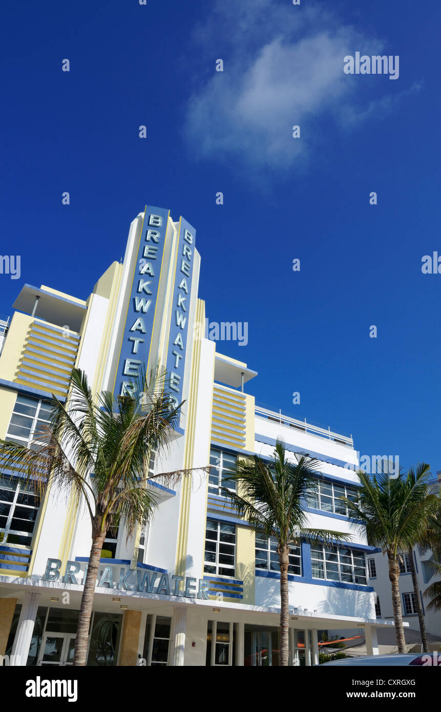 Breakwater Hotel, Art Deco architecture, Ocean Drive, South Beach, Miami, Florida, USA Stock Photo