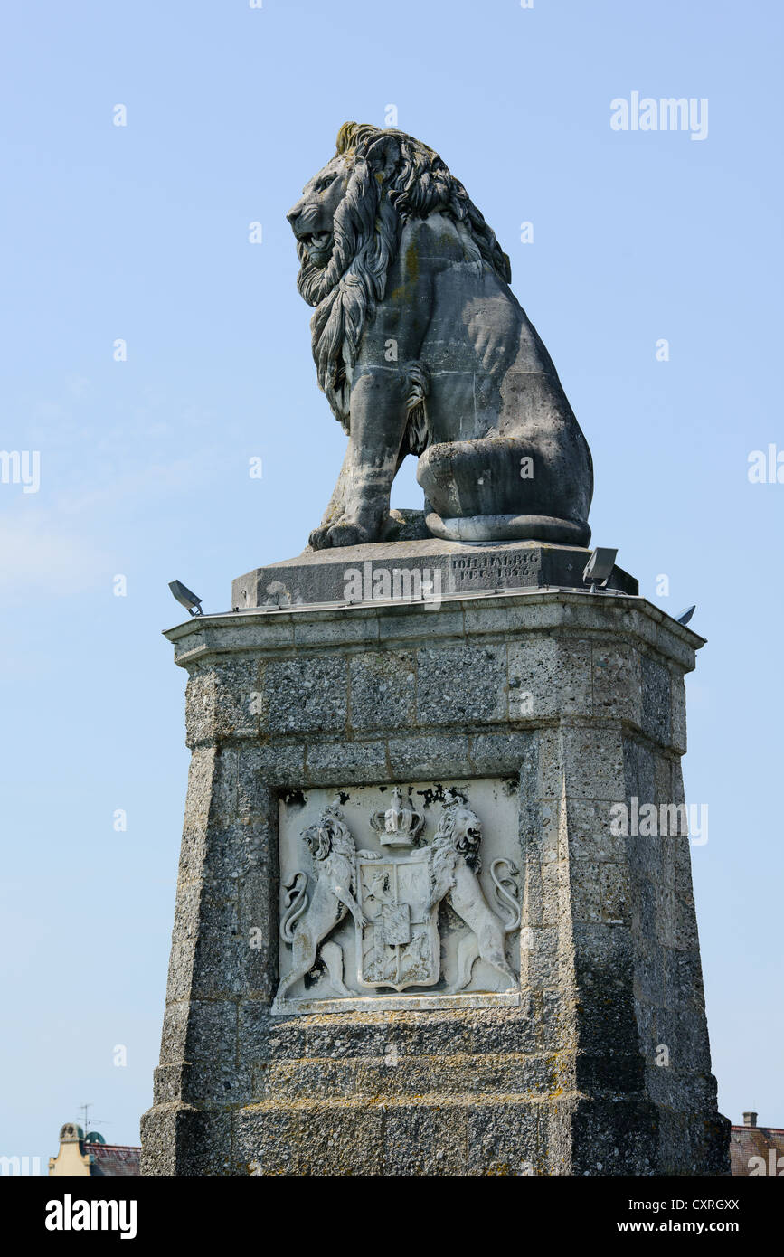 Lion statue on Lindau harbor, lake constance, bavaria, germany Stock Photo