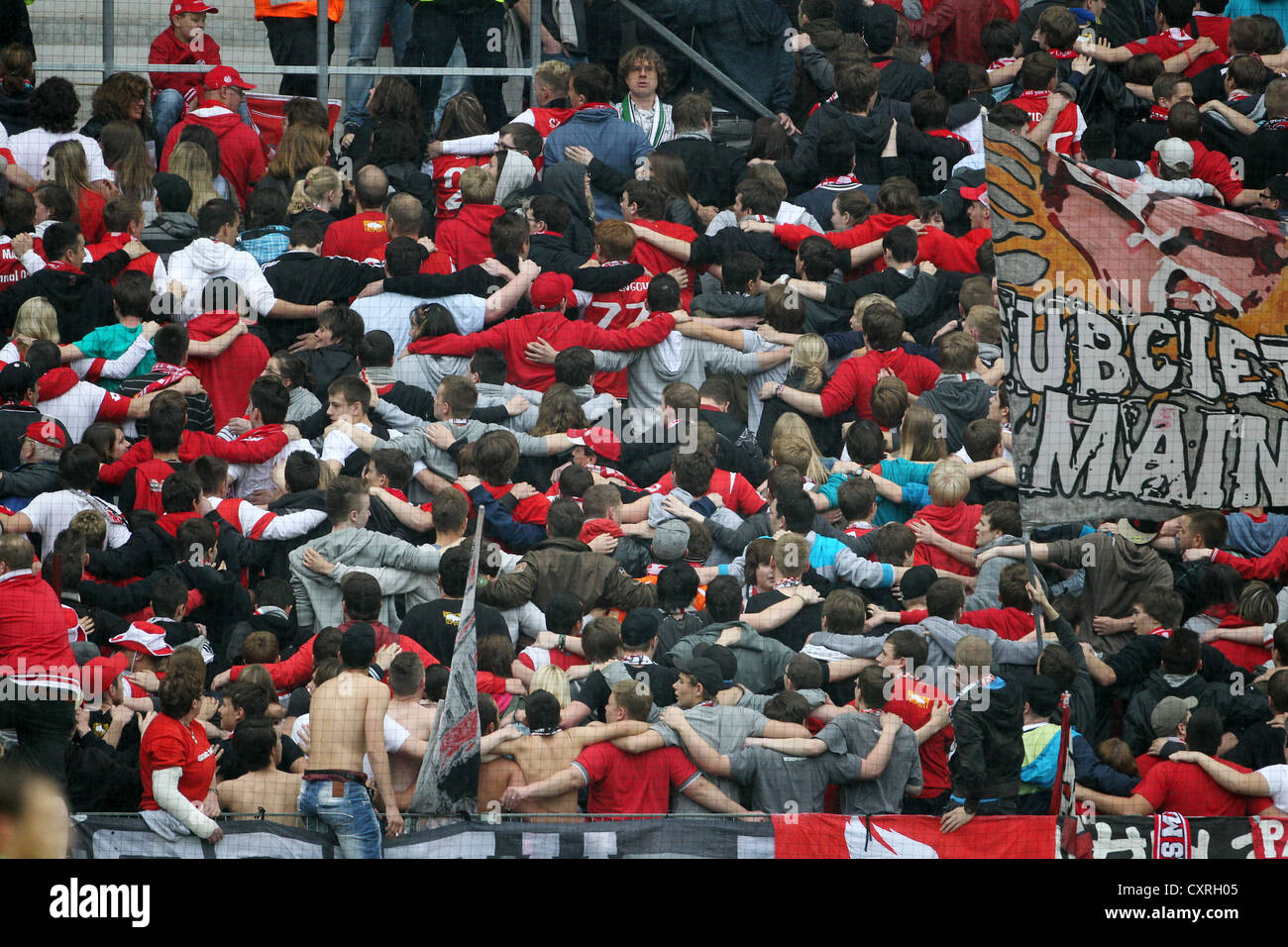 Fans of Mainz 05 during the match FSV Mainz 05 vs Borussia Moenchengladbach, Coface-Arena, Mainz, Rhineland-Palatinate Stock Photo