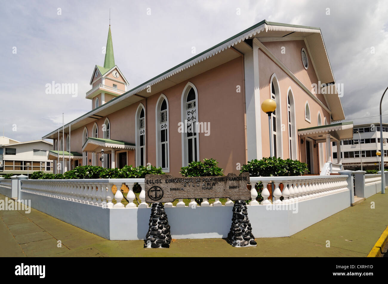 Protestant church in Papeete, Tahiti, Society Islands, French Polynesia, Pacific Ocean Stock Photo