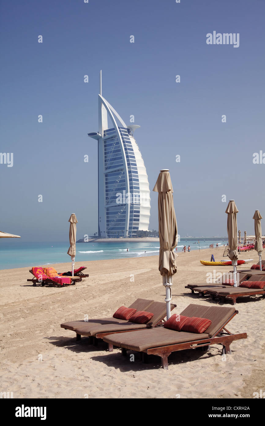 Jumeirah Beach, Burj Al Arab luxury hotel, Dubai, United Arab Emirates, Middle East, Asia Stock Photo