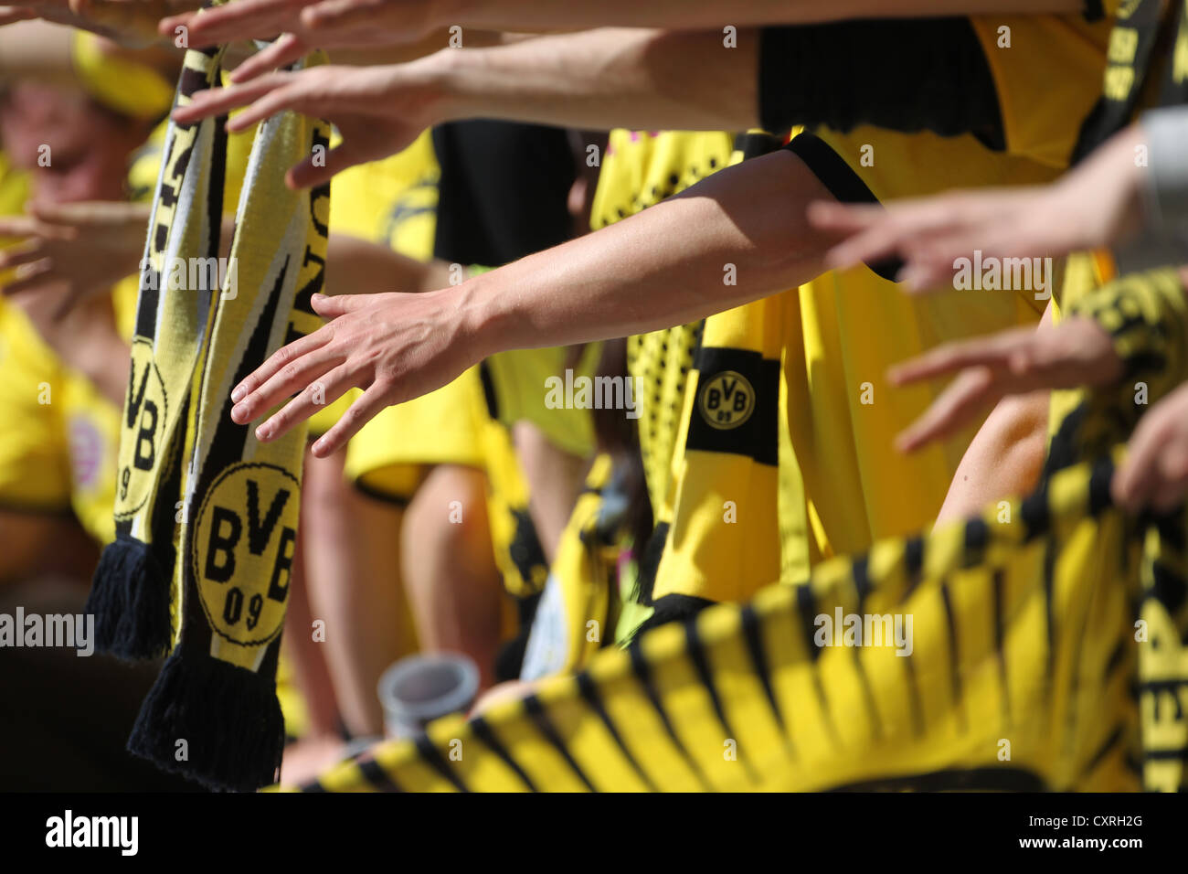 Fans of football club Borussia Dortmund, during the match 1. FC Kaiserslautern vs Borussia Dortmund, Fritz-Walter-Stadium Stock Photo