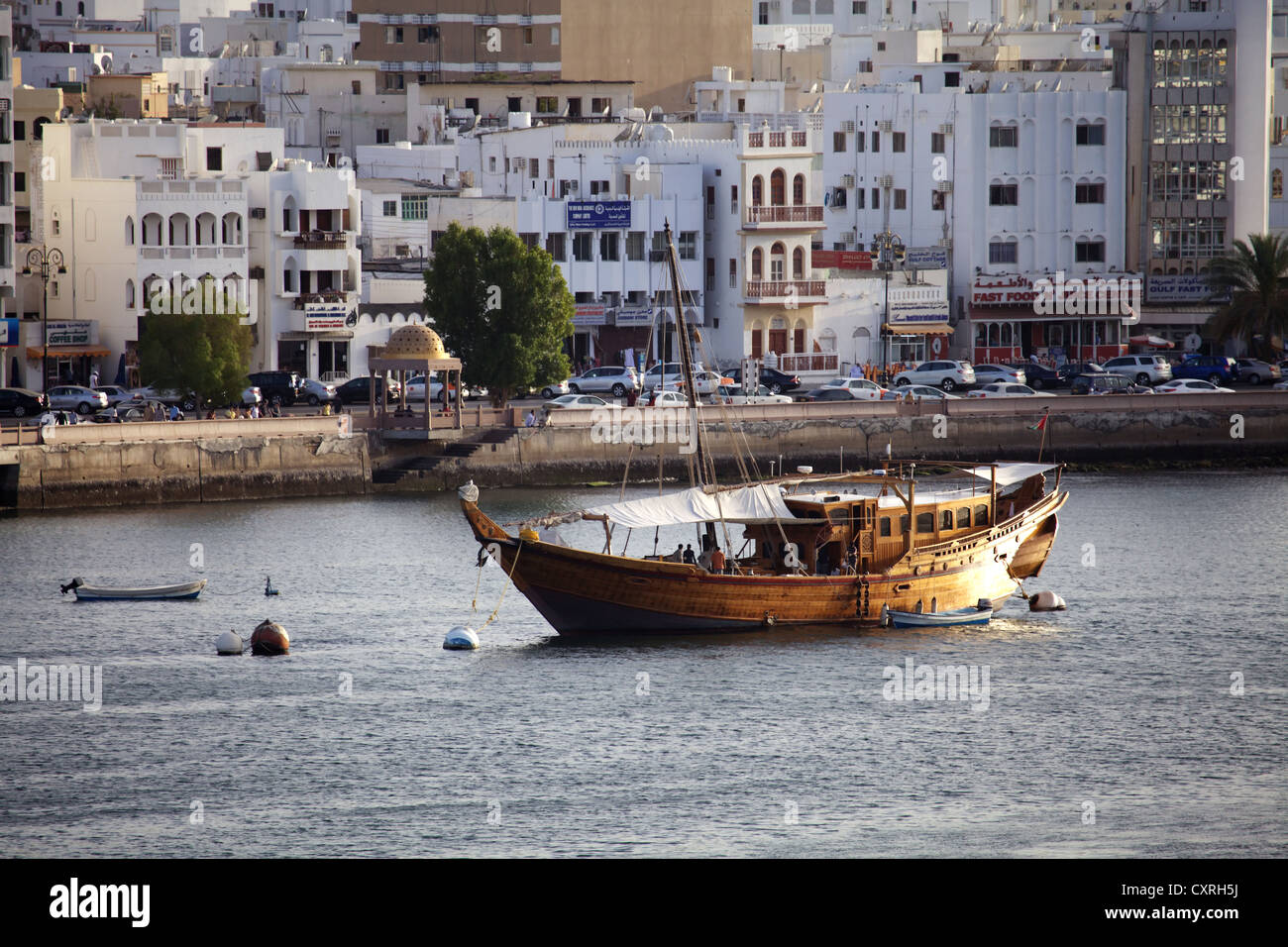 An old dhow in the harbor of Muscat, Oman, Middle East, Asia Stock Photo