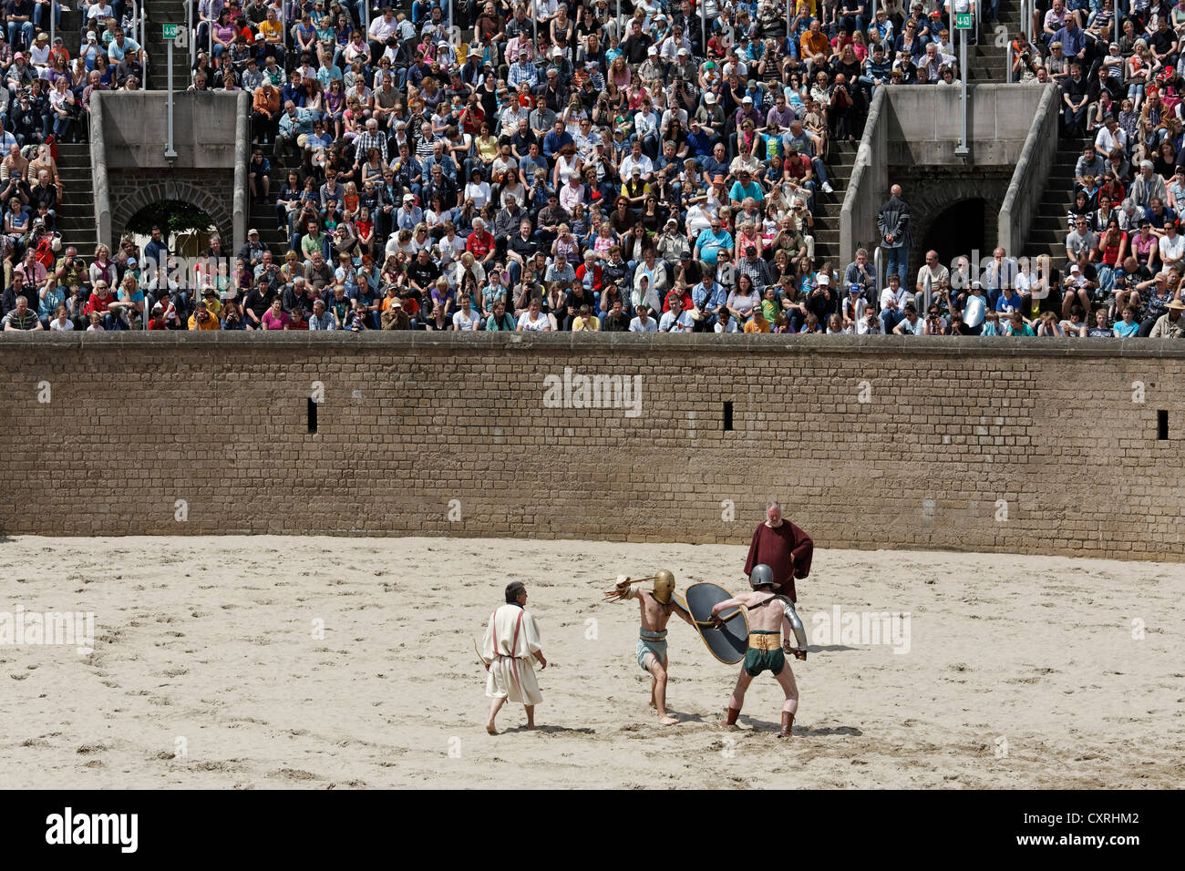 Gladiatorial show fight in an arena, Roman festival, Archaeological