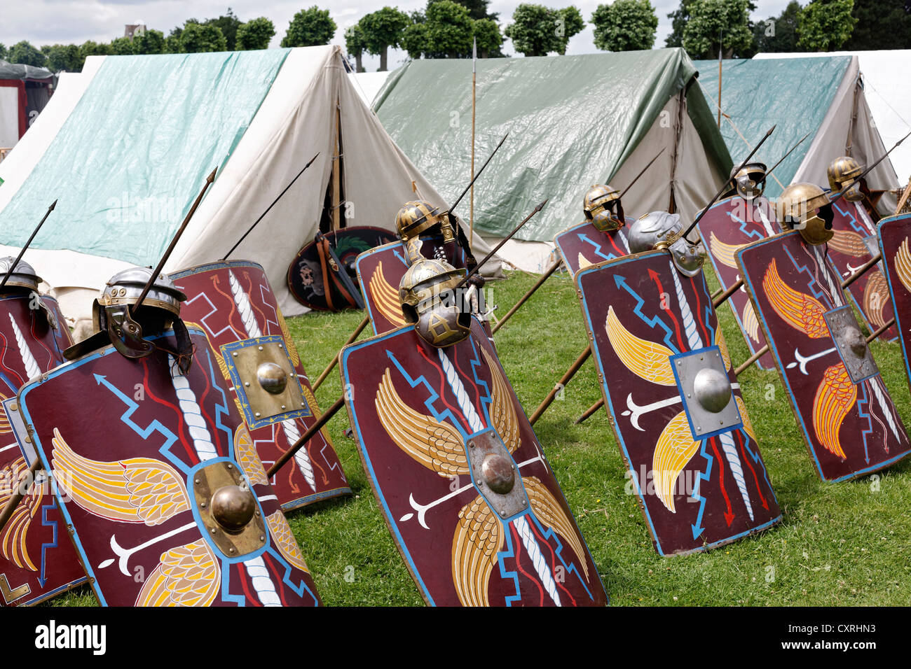 Field camp of legionaries, Roman Festival, Archaeological Park Xanten, Lower Rhine region, North Rhine-Westphalia Stock Photo