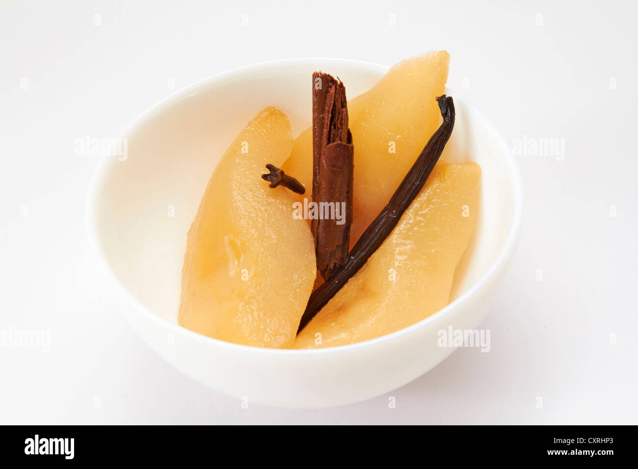 Spicy poached pears Stock Photo