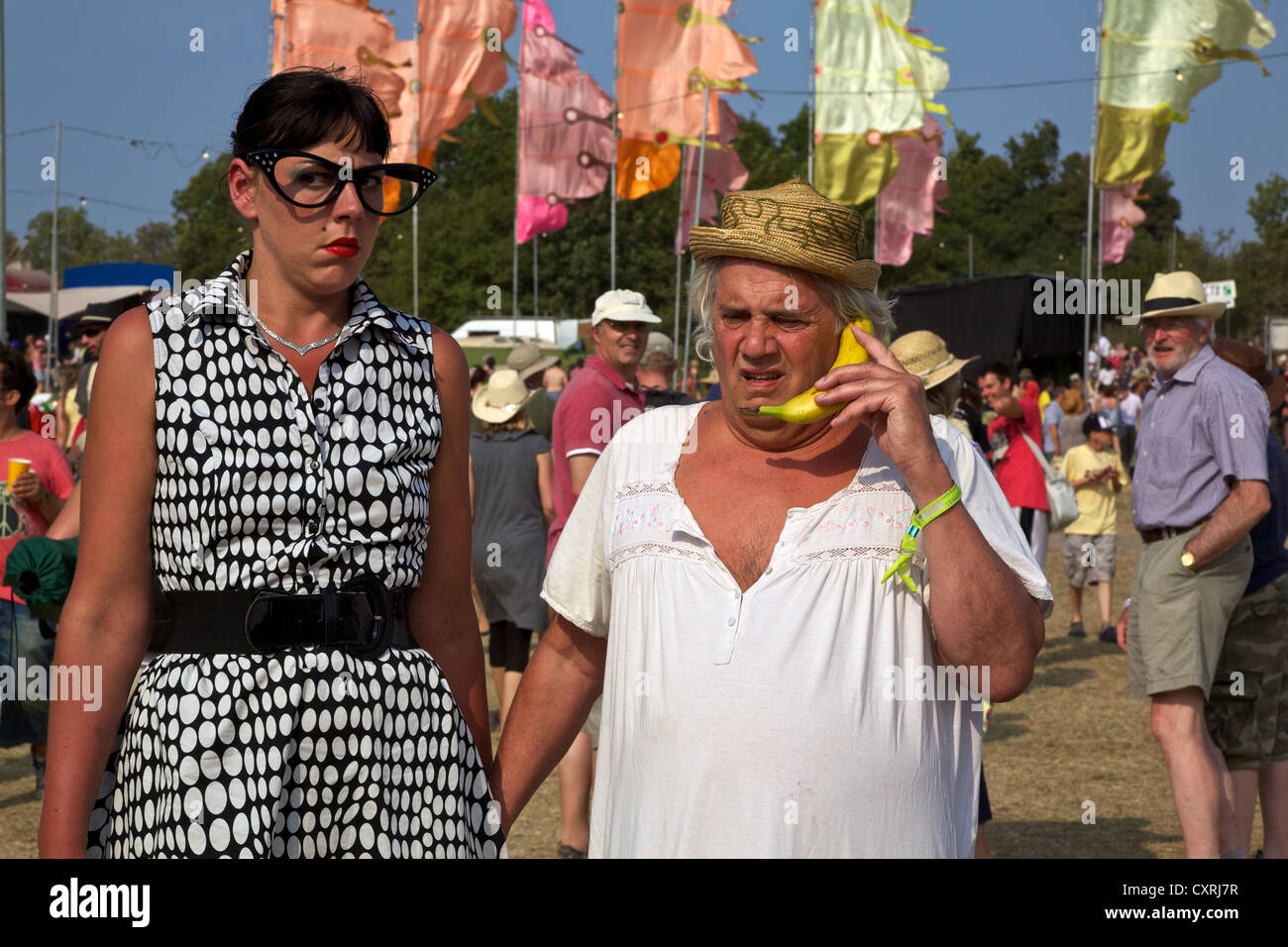 Performing Artists making a 'phone call' at the 2010 Glastonbury Festival of Contemporary and Performing Arts Stock Photo
