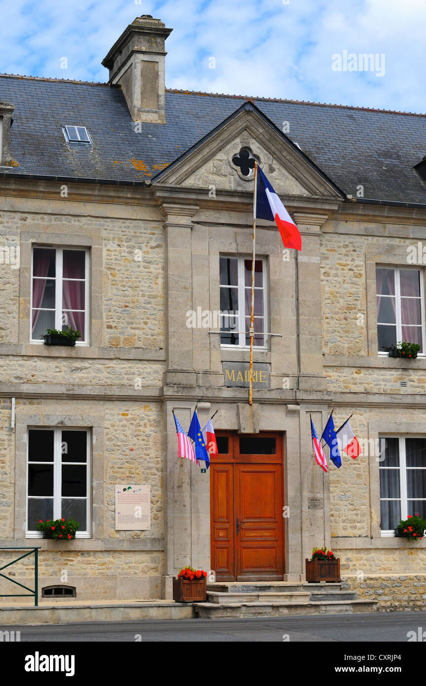 The Town Hall / Mairie in Sainte Marie du Mont, Normandy, France Stock Photo