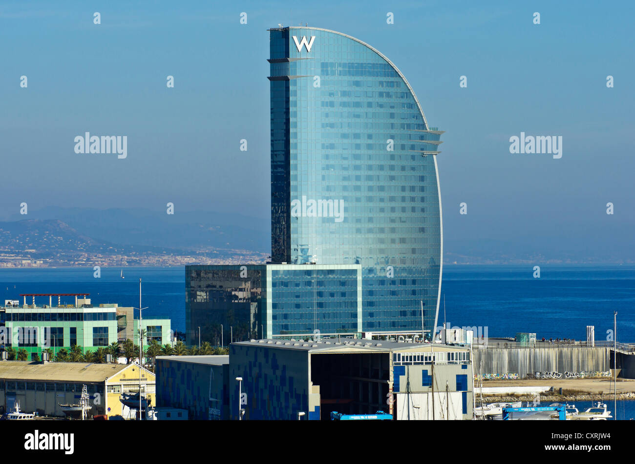 Overlooking the marina of Port Vell, Barcelona, Spain, Europe Stock Photo