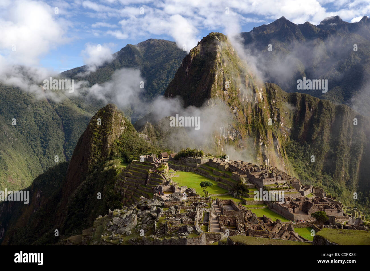 Inca ruins of Machu Picchu in the Andes, with fog, UNESCO World ...