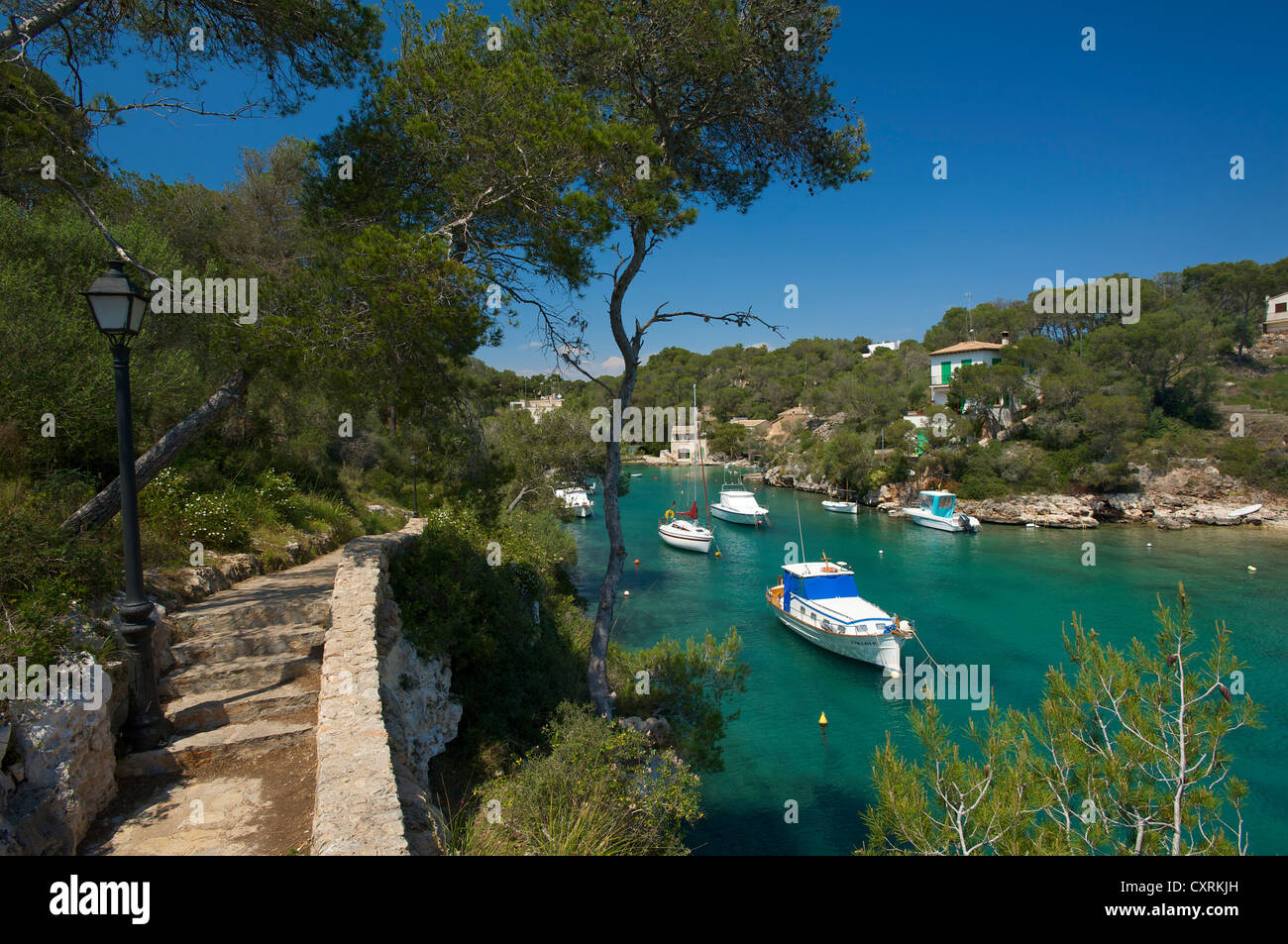 Boats in the small bay of Cala Figuera, Mallorca, Majorca, Balearic Islands, Spain, Europe Stock Photo