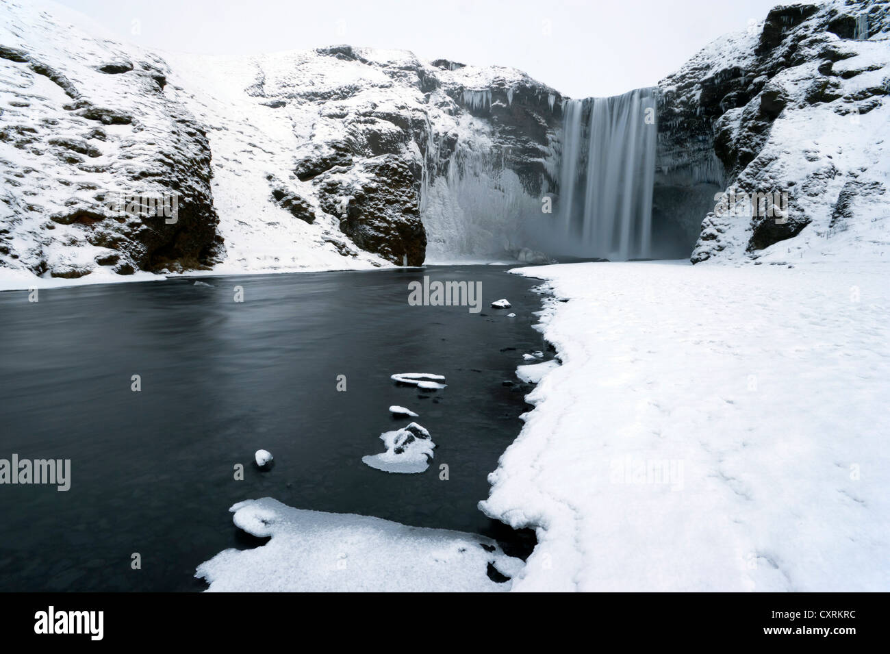 Skógafoss waterfall in winter, Skógar, South Iceland, Iceland, Europe Stock Photo
