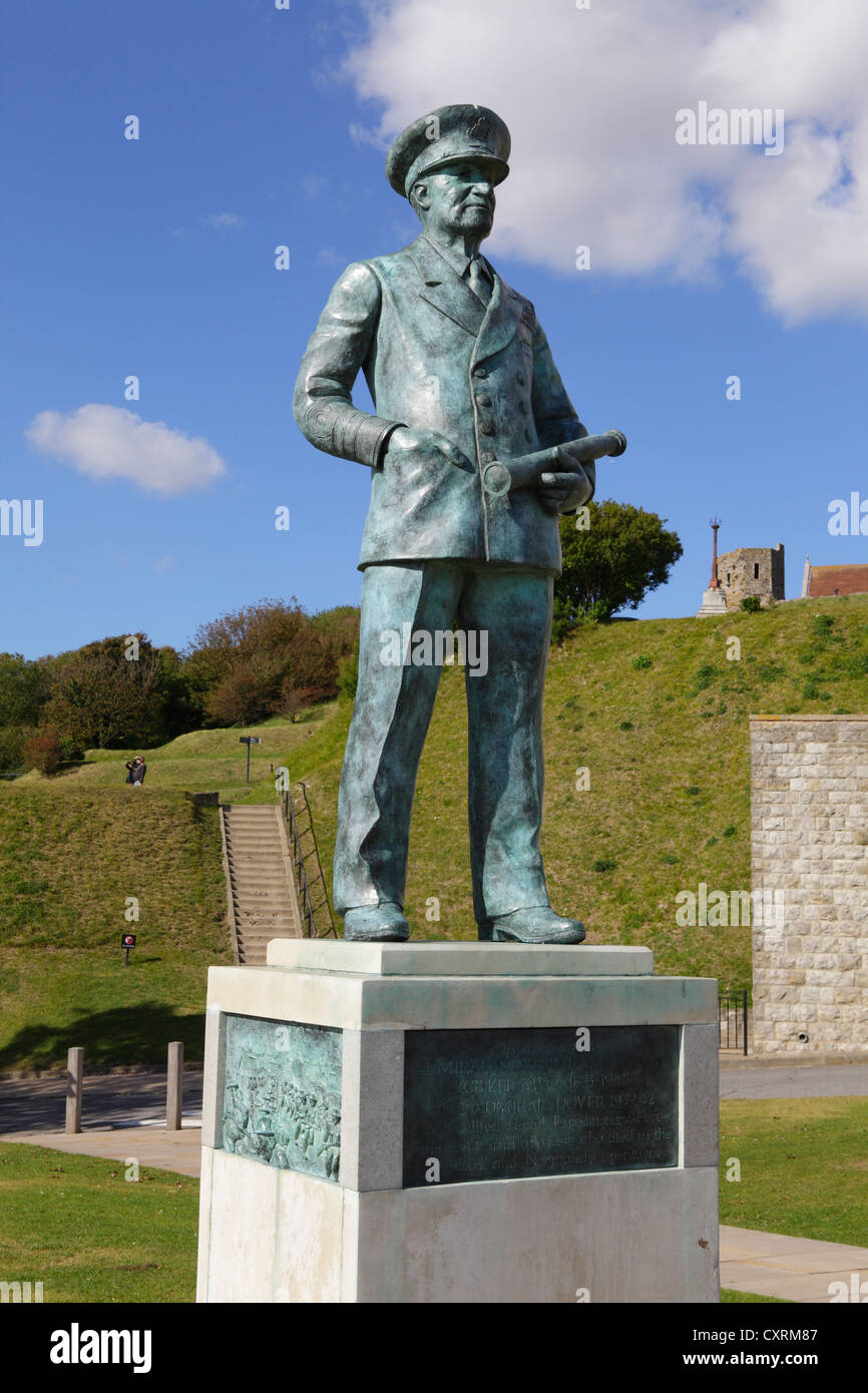 Statue of Vice Admiral Sir Bertram Ramsey at Admiralty Lookout Dover Castle Kent England UK GB Stock Photo