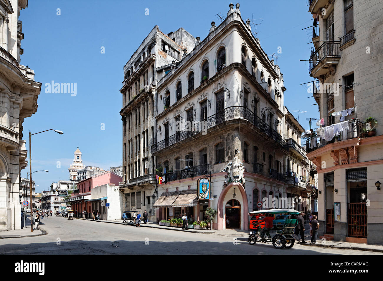 Typical street with neo-classical building dating from feudalism times, Castillo de Farnes Restaurant, Obrapia Stock Photo